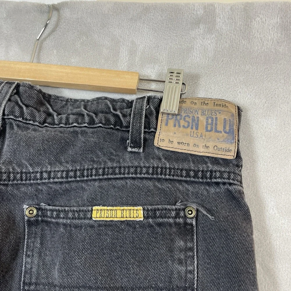Vtg PRSN BLU Prison Blues Black Jeans Mens 36 (fit 35x27) Faded 90s USA Made